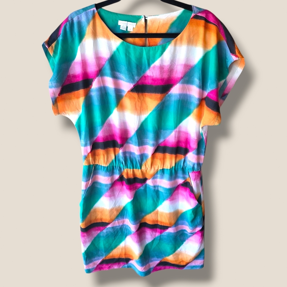 London Times Teal Pink Orange Black Dress With Pockets